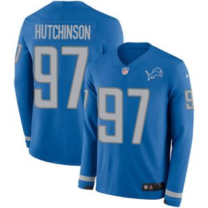 Alluring Attractive Lions #97 Aidan Hutchinson Blue Team Color Men's Stitched NFL Limited Therma Long Sleeve Jersey