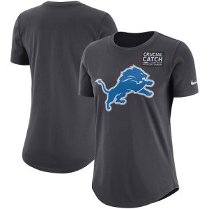 Alluring Eye - catching NFL Women's Detroit Lions Anthracite Crucial Catch Tri-Blend Performance T-Shirt