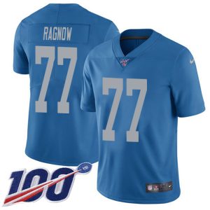 Alluring Fantastic Lions #77 Frank Ragnow Blue Throwback Men's Stitched NFL 100th Season Vapor Untouchable Limited Jersey