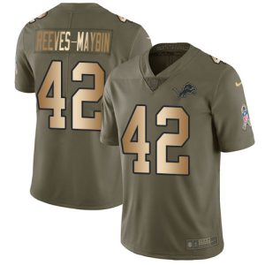 Alluring Luxurious High Quality Exclusive Lions #42 Jalen Reeves-Maybin Olive/Gold Youth Stitched NFL Limited 2017 Salute To Service Jersey