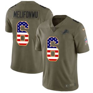 Alluring Modern Lions #6 Ifeatu Melifonwu Olive/USA Flag Men's Stitched NFL Limited 2017 Salute To Service Jersey
