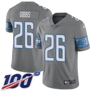 Alluring Stunning Lions #26 Jahmyr Gibbs Gray Men's Stitched NFL Limited Rush 100th Season Jersey