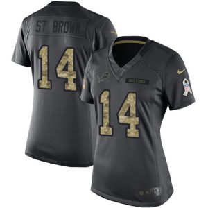 Attractive Alluring Eye - catching Lions #14 Amon-Ra St. Brown Black Women's Stitched NFL Limited 2016 Salute to Service Jersey