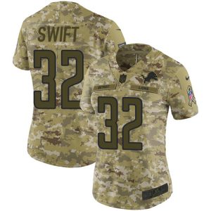 Attractive Authentic Lions #32 D'Andre Swift Camo Women's Stitched NFL Limited 2018 Salute To Service Jersey