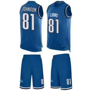 Attractive Authentic Lions #81 Calvin Johnson Blue Team Color Men's Stitched NFL Limited Tank Top Suit Jersey