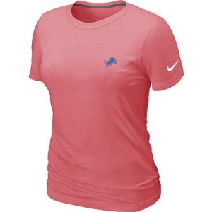 Attractive Exclusive Unique Women's Detroit Lions Chest Embroidered Logo T-Shirt Pink