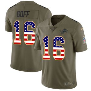Attractive Eye - catching Elegant Premium Detroit Lions #16 Jared Goff Olive/USA Flag Men's Stitched NFL Limited 2017 Salute To Service Jersey