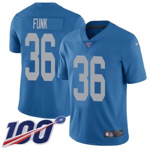 Attractive Gorgeous Modern Lions #36 Jake Funk Blue Throwback Men's Stitched NFL 100th Season Vapor Untouchable Limited Jersey