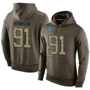 Attractive Gorgeous NFL Men's Detroit Lions #91 A'Shawn Robinson Stitched Green Olive Salute To Service KO Performance Hoodie
