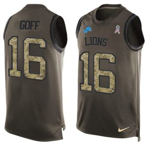 Attractive High Quality Premium Marvelous Detroit Lions #16 Jared Goff Green Men's Stitched NFL Limited Salute To Service Tank Top Jersey