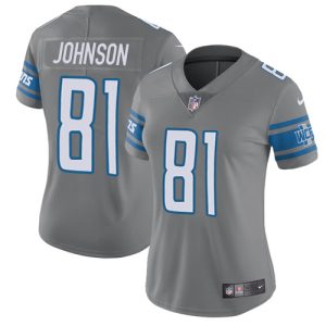 Attractive Luxurious Lions #81 Calvin Johnson Gray Women's Stitched NFL Limited Rush Jersey