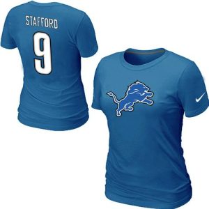 Attractive Luxurious Women's Detroit Lions #9 Matthew Stafford Name & Number T-Shirt Blue