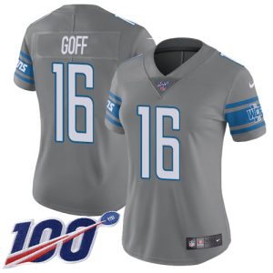 Attractive Outstanding Elegant Lions #16 Jared Goff Gray Women's Stitched NFL Limited Rush 100th Season Jersey