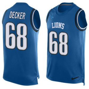 Attractive Sleek Dashing Lions #68 Taylor Decker Blue Team Color Men's Stitched NFL Limited Tank Top Jersey