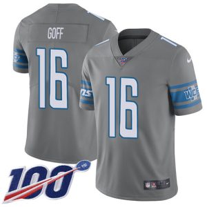Attractive Smart Stylish Lions #16 Jared Goff Gray Youth Stitched NFL Limited Rush 100th Season Jersey
