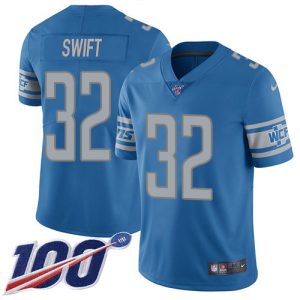 Authentic Alluring Lions #32 D'Andre Swift Blue Team Color Youth Stitched NFL 100th Season Vapor Untouchable Limited Jersey