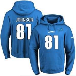 Authentic Attractive Fabulous Lions #81 Calvin Johnson Blue Name & Number Pullover NFL Hoodie