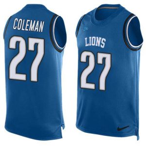 Authentic Attractive Lions #27 Justin Coleman Blue Team Color Men's Stitched NFL Limited Tank Top Jersey
