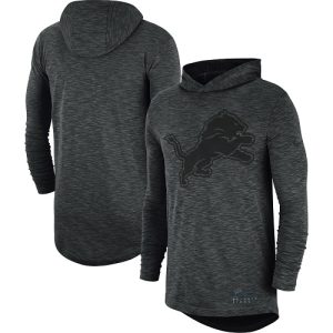 Authentic Classic Men's Detroit Lions Heathered Charcoal Fan Gear Tonal Slub Hooded Long Sleeve T-Shirt