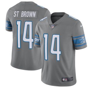Authentic Classic Sleek Fantastic Lions #14 Amon-Ra St. Brown Gray Youth Stitched NFL Limited Rush Jersey