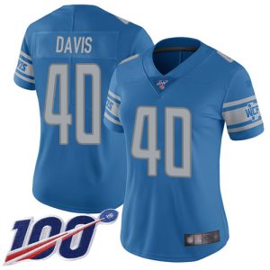 Authentic Dashing Lions #40 Jarrad Davis Blue Team Color Women's Stitched NFL 100th Season Vapor Limited Jersey