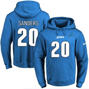 Authentic Dashing Outstanding Superb Lions #20 Barry Sanders Blue Name & Number Pullover NFL Hoodie