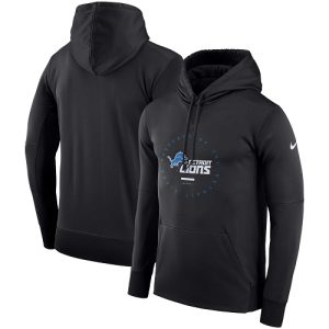 Authentic Exclusive Cool Men's Detroit Lions Black Sideline Property Of Wordmark Logo Performance Pullover Hoodie