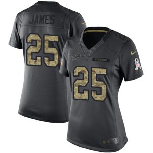 Authentic Fantastic Handsome Lions #25 Craig James Black Women's Stitched NFL Limited 2016 Salute to Service Jersey