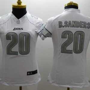 Authentic High Quality Fabulous Lions #20 Barry Sanders White Women's Stitched NFL Limited Platinum Jersey