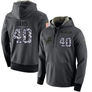 Authentic Impressive Graceful Modern NFL Men's Detroit Lions #40 Jarrad Davis Stitched Black Anthracite Salute to Service Player Performance Hoodie