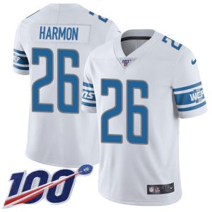 Authentic Premium Fabulous Unique Lions #26 Duron Harmon White Men's Stitched NFL 100th Season Vapor Untouchable Limited Jersey