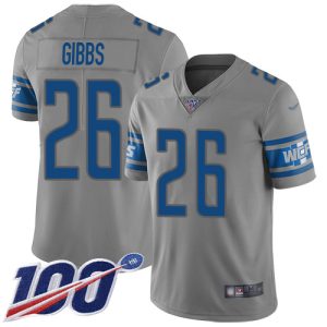 Authentic Premium Lions #26 Jahmyr Gibbs Gray Men's Stitched NFL Limited Inverted Legend 100th Season Jersey