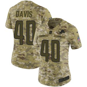 Authentic Sleek Trendy Unique Lions #40 Jarrad Davis Camo Women's Stitched NFL Limited 2018 Salute to Service Jersey