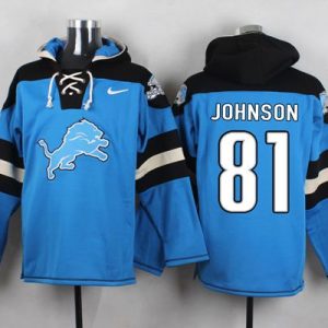 Authentic Smart Lions #81 Calvin Johnson Blue Player Pullover NFL Hoodie