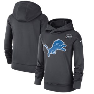 Authentic Stunning Exquisite NFL Women's Detroit Lions Anthracite Crucial Catch Performance Pullover Hoodie