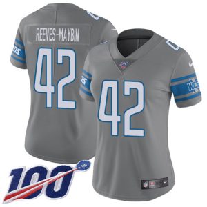 Authentic Trendy Superb Lions #42 Jalen Reeves-Maybin Gray Women's Stitched NFL Limited Rush 100th Season Jersey