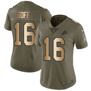 Chic Exquisite Authentic Attractive Detroit Lions #16 Jared Goff Olive/Gold Women's Stitched NFL Limited 2017 Salute To Service Jersey