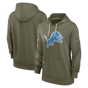 Chic Exquisite Stylish Detroit Lions Women's 2022 Salute To Service Performance Pullover Hoodie - Olive
