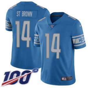 Chic Exquisite Stylish Unique Lions #14 Amon-Ra St. Brown Blue Team Color Youth Stitched NFL 100th Season Vapor Untouchable Limited Jersey