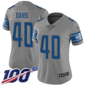 Chic Luxurious Trendy Exquisite Lions #40 Jarrad Davis Gray Women's Stitched NFL Limited Inverted Legend 100th Season Jersey