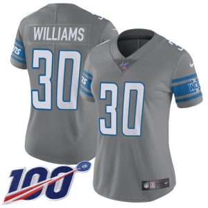 Chic Modern Classic Lions #30 Jamaal Williams Gray Women's Stitched NFL Limited Rush 100th Season Jersey