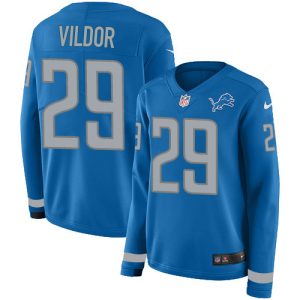 Chic Premium Lions #29 Kindle Vildor Blue Team Color Women's Stitched NFL Limited Therma Long Sleeve Jersey