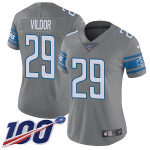 Chic Sleek Lions #29 Kindle Vildor Gray Women's Stitched NFL Limited Rush 100th Season Jersey