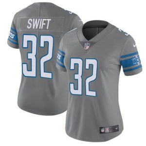 Chic Unique Lions #32 D'Andre Swift Gray Women's Stitched NFL Limited Rush Jersey