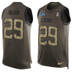 Classic Alluring Comfortable Luxurious Lions #29 Kindle Vildor Green Men's Stitched NFL Limited Salute To Service Tank Top Jersey
