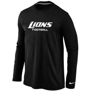 Classic Chic Elegant Detroit Lions Authentic Font Long Sleeve T-Shirt Black