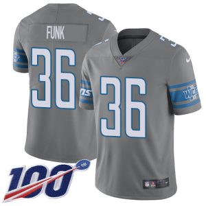 Classic Dashing Superb Lions #36 Jake Funk Gray Men's Stitched NFL Limited Rush 100th Season Jersey