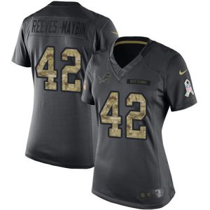 Classic Elegant Authentic Comfortable Lions #42 Jalen Reeves-Maybin Black Women's Stitched NFL Limited 2016 Salute to Service Jersey