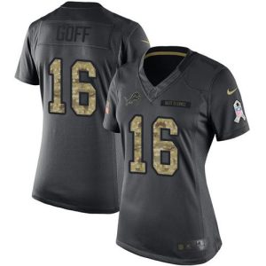 Classic Exquisite Detroit Lions #16 Jared Goff Black Women's Stitched NFL Limited 2016 Salute to Service Jersey