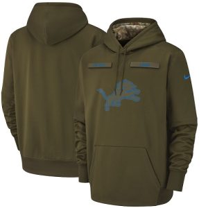 Classic Exquisite Handsome Youth Detroit Lions Olive Salute to Service Sideline Therma Performance Pullover Hoodie